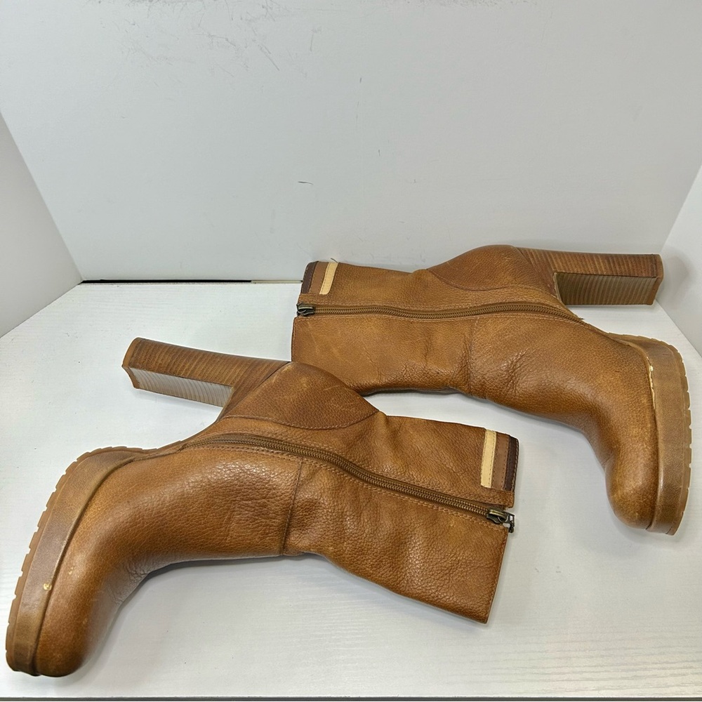 Vintage Tommy Hilfiger 90’s Platform Heel Tan Brown Leather Boots Size 9 - Picture 8 of 16
